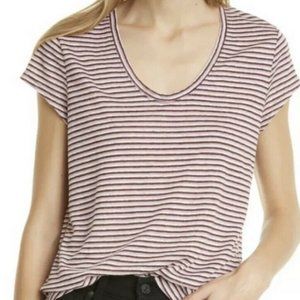Nordstrom Signature XXL Francesca Linen T-Shirt Top Tee Burgundy pink Striped